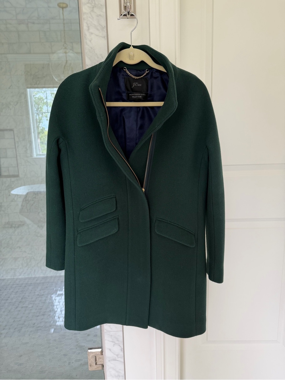 J. Crew Women's Forest Green Cocoon coat in Italian stadium-cloth wool blend